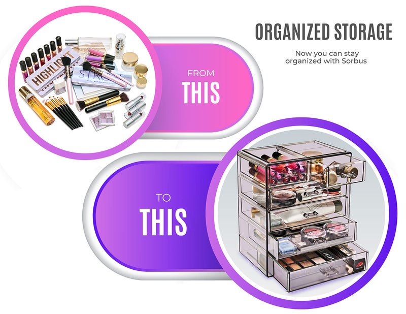Sorbus Acrylic Makeup Organizer Set, 6-Drawer Vanity & Countertop Cosmetic Storage with Small & Wide Drawers, Purple Makeup Storage for Brushes, Lipsticks, Jewelry â€“ Holiday Gift for Women & Teens - Image 4